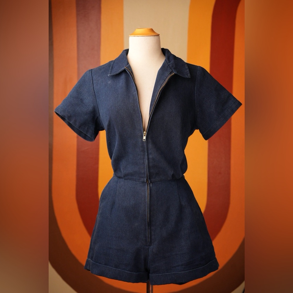 Fifties inspired denim zip romper